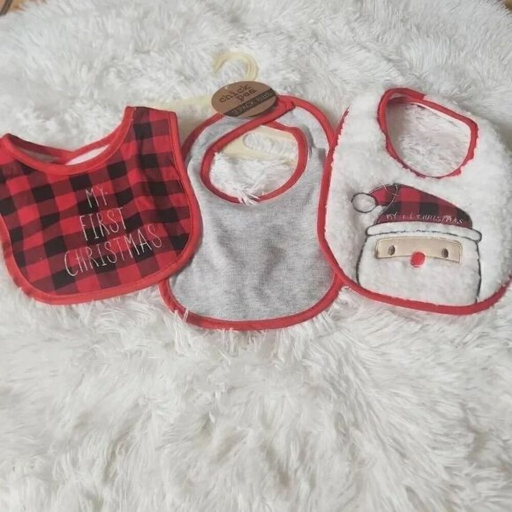 Chick pea 3 pack baby bibs my first Christmas